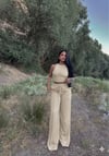 Kadın Fitilli Triko Crop İkili Takım - Krem