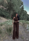 Kadın Fitilli Triko Crop İkili Takım - Kahverengi