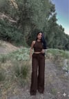 Kadın Fitilli Triko Crop İkili Takım - Kahverengi