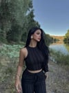 Kadın Fitilli Triko Crop İkili Takım - Si̇yah 2