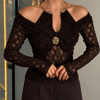 Kadın Gold Aksesuar Detaylı Dantel Bodysuit Bluz - Kahverengi