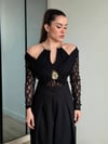 Kadın Gold Aksesuar Detaylı Dantel Bodysuit Bluz - Siyah