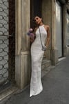 Kadın Halter Yaka Ajurlu Triko Maxi Elbise - Beyaz