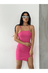 Kadın Ip Askılı Yırtmaçlı Mini Elbise Zyn-58401 - PEMBE
