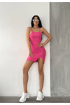 Kadın Ip Askılı Yırtmaçlı Mini Elbise Zyn-58401 - PEMBE