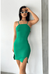 Kadın Ip Askılı Yırtmaçlı Mini Elbise Zyn-58401 - YEŞİL