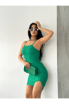 Kadın Ip Askılı Yırtmaçlı Mini Elbise Zyn-58401 - YEŞİL