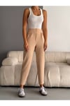 KADIN İTHAL CREP FULL LİKRALI HAVUÇ PANTOLON ZYN-58581 - TAŞ