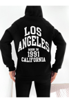 Kadın Kapüşonlu Fermuarlı Önü Ve Arkası Yazı Baskılı Oversize Sweatshirt - Siyah