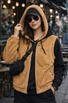 Kadın Kapüşonlu Fermuarlı Peluş Yelek ZYN-58816 - CAMEL