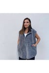 Kadın Kapüşonlu Fermuarlı Peluş Yelek ZYN-58816 - GRİ