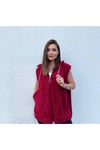 Kadın Kapüşonlu Fermuarlı Peluş Yelek ZYN-58816 - KIRIMIZI