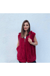 Kadın Kapüşonlu Fermuarlı Peluş Yelek ZYN-58816 - KIRIMIZI