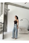 Kadın Kar Yıkamalı Yüksek Bel Plazzo Jeans ZYN-58729 - Mavi