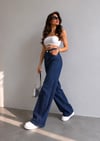 Kadın Kar Yıkamalı Yüksek Bel Plazzo Jeans ZYN-58729 - Koyu Indigo