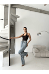 Kadın Kar Yıkamalı Yüksek Bel Plazzo Jeans ZYN-58729 - Mavi