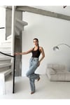 Kadın Kar Yıkamalı Yüksek Bel Plazzo Jeans ZYN-58729 - Mavi