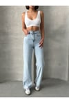 Kadın Kar Yıkamalı Yüksek Bel Plazzo Jeans ZYN-58729 - MAVİ