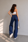 Kadın Kar Yıkamalı Yüksek Bel Plazzo Jeans ZYN-58729 - Koyu Indigo