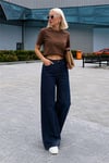 Kadın Kar Yıkamalı Yüksek Bel Plazzo Jeans ZYN-58729 - Lacivert