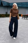 Kadın Kar Yıkamalı Yüksek Bel Plazzo Jeans ZYN-58729 - Lacivert
