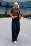 Kadın Kar Yıkamalı Yüksek Bel Plazzo Jeans ZYN-58729 - Lacivert