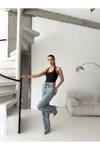 Kadın Kar Yıkamalı Yüksek Bel Plazzo Jeans ZYN-58729 - Mavi