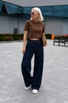 Kadın Kar Yıkamalı Yüksek Bel Plazzo Jeans ZYN-58729 - Lacivert