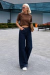 Kadın Kar Yıkamalı Yüksek Bel Plazzo Jeans ZYN-58729 - Lacivert