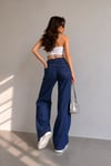 Kadın Kar Yıkamalı Yüksek Bel Plazzo Jeans ZYN-58729 - Koyu Indigo