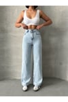 Kadın Kar Yıkamalı Yüksek Bel Plazzo Jeans ZYN-58729 - MAVİ
