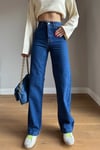Kadın Kar Yıkamalı Yüksek Bel Plazzo Jeans ZYN-58729 - KOYU MAVİ