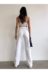 Kadın Kar Yıkamalı Yüksek Bel Plazzo Jeans ZYN-58729 - Beyaz