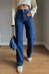 Kadın Kar Yıkamalı Yüksek Bel Plazzo Jeans ZYN-58729 - KOYU MAVİ