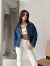 Kadın Karla 90lar Koyu Jean Ceket - Koyu Mavi̇