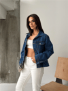 Kadın Karla 90lar Koyu Jean Ceket - Koyu Mavi̇
