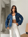 Kadın Karla 90lar Koyu Jean Ceket - Koyu Mavi̇
