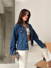 Kadın Karla 90lar Koyu Jean Ceket - Koyu Mavi̇