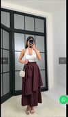 Kadın Kat Detaylı Kuşaklı Maxi Etek - Bordo