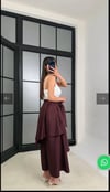Kadın Kat Detaylı Kuşaklı Maxi Etek - Bordo