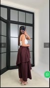 Kadın Kat Detaylı Kuşaklı Maxi Etek - Bordo