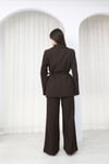Kadın Kemer Detaylı Blazer Ceket Pantolon Takım - KAHVERENGİ