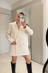 Kadın Kırmızı Oversize Blazer Ceket - Krem