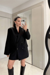 Kadın Kırmızı Oversize Blazer Ceket - Si̇yah 2