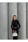 KADIN KOLLARI TAŞ DETAYLI CROP BLUZ HYN-58004 - SİYAH