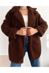Kadın Kruvaze Peluş Kaban Astarlı Zyn-58366 - KAHVERENGİ