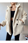 Kadın Kruvaze Peluş Kaban Astarlı Zyn-58366 - BEJ