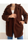 Kadın Kruvaze Peluş Kaban Astarlı Zyn-58366 - KAHVERENGİ