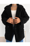 Kadın Kruvaze Peluş Kaban Astarlı Zyn-58366 - Siyah