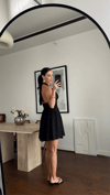 Kadın Kruvaze Yaka Büzgü Detaylı Mini Elbise - Siyah